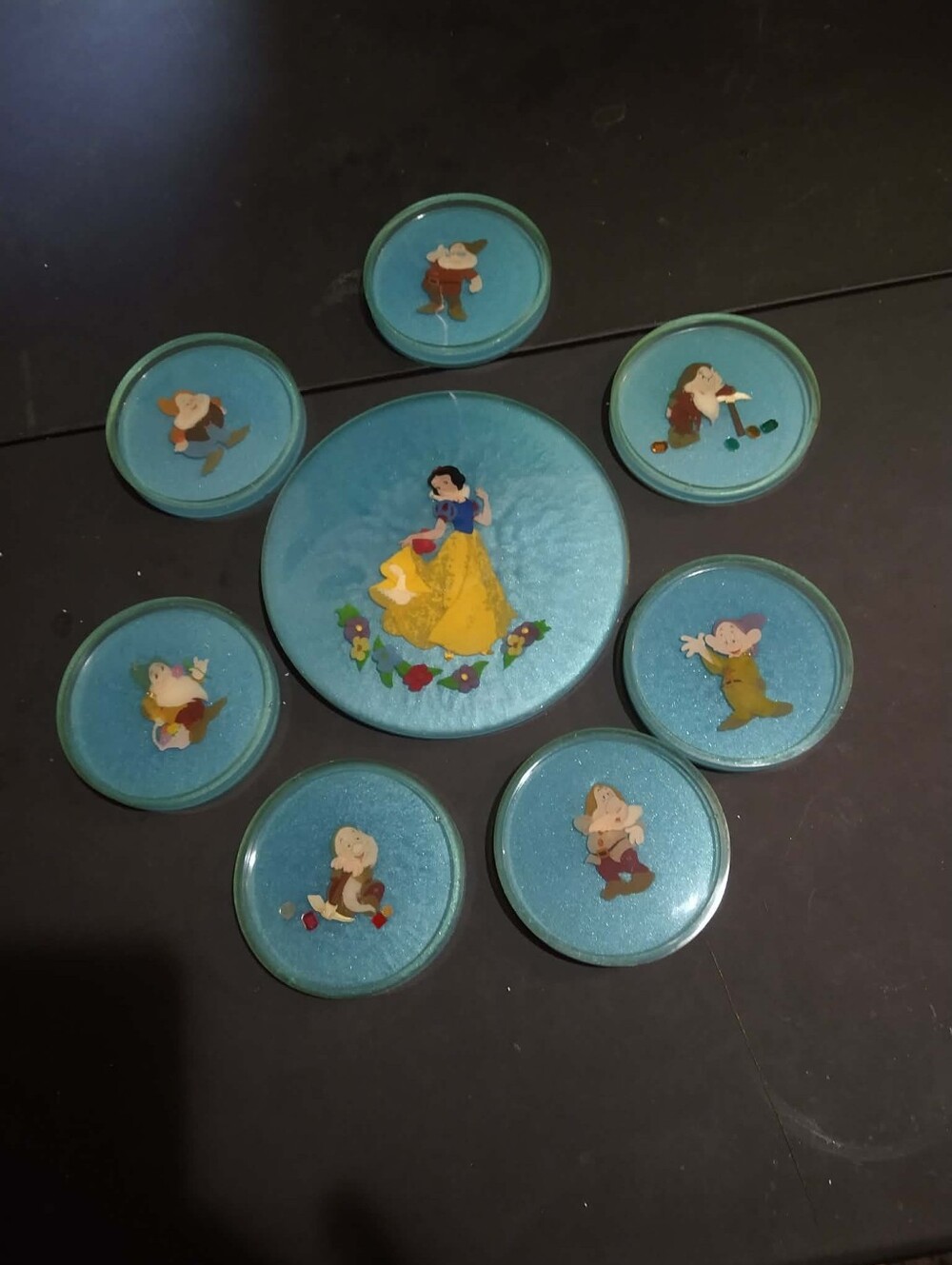 Extremely Rare Disney Snow White and the 7 dwarfs Acrylic Disc set.